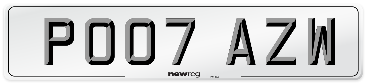 PO07 AZW Number Plate from New Reg